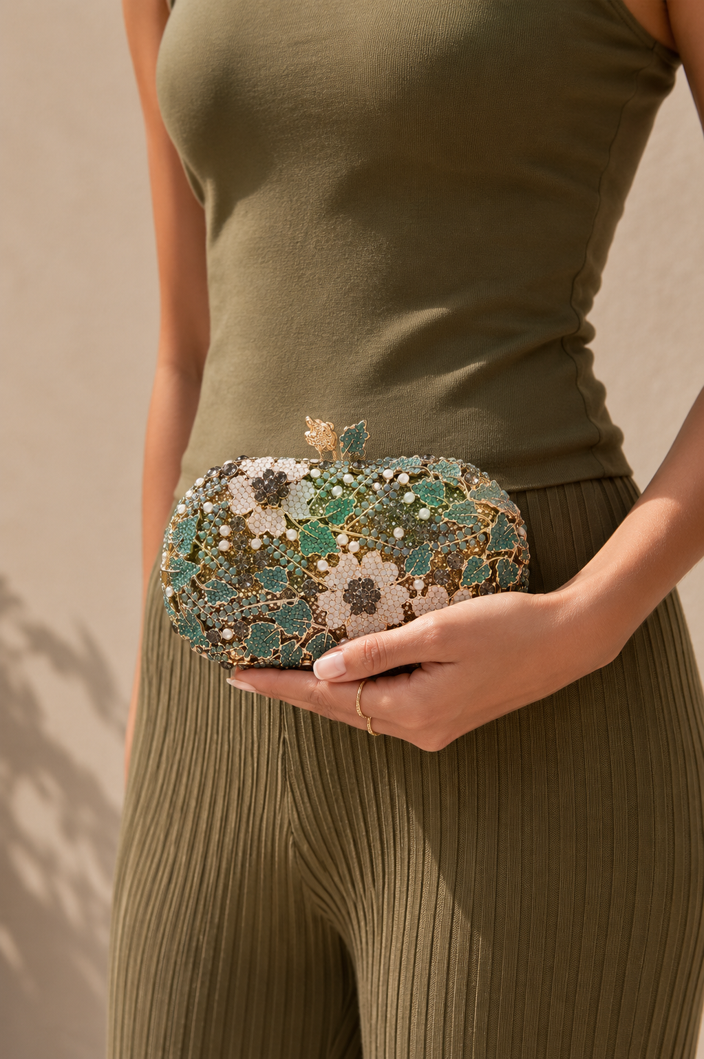 Ivory Blossom Crystal Clutch