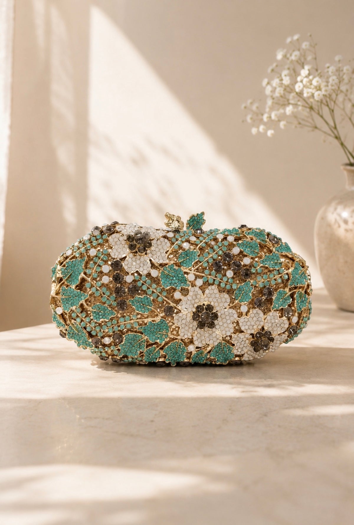 Ivory Blossom Crystal Clutch